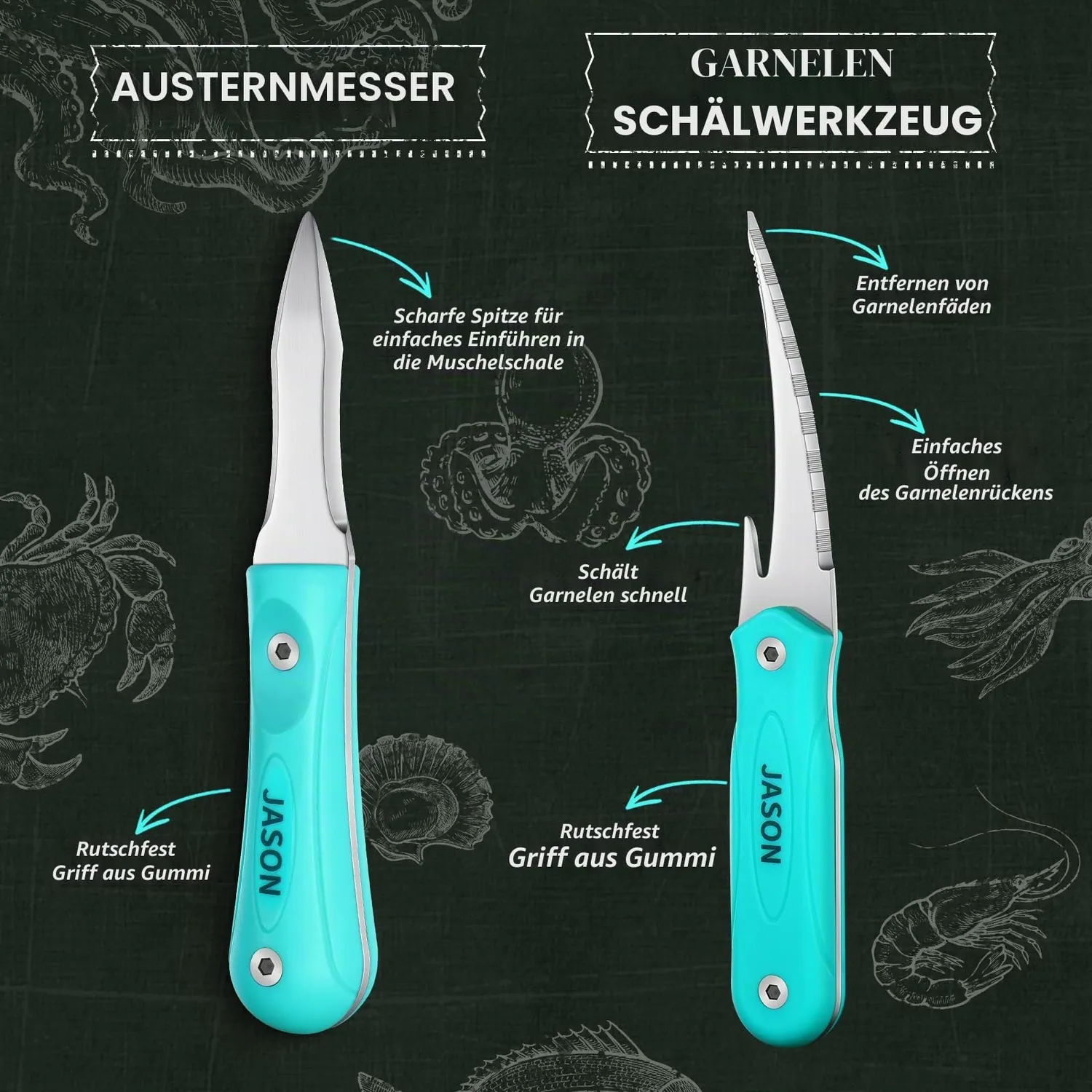 Jason Meeresfrüchtebesteck Set 5-teilig Edelstahl Geschenkbox