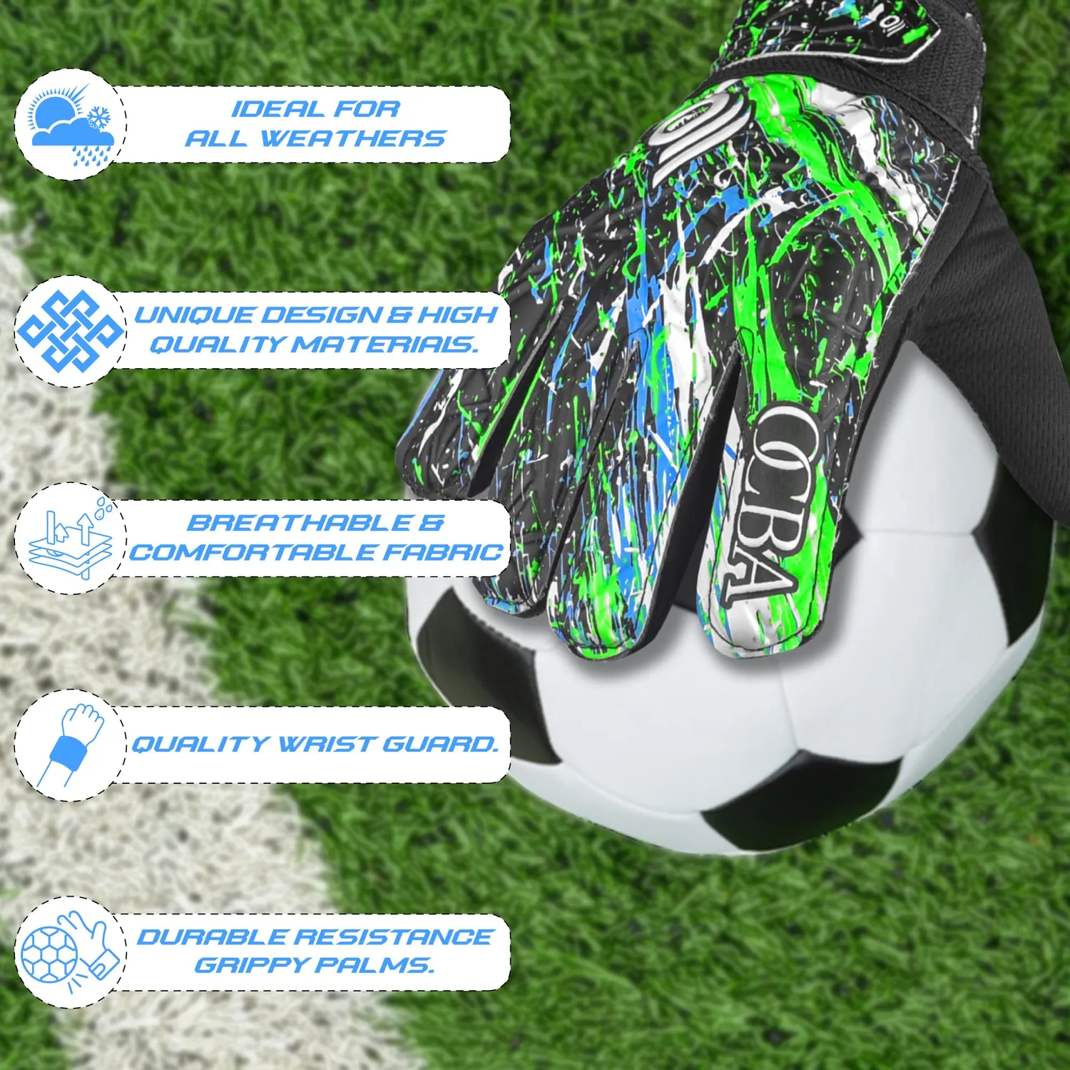 OCBA Torwarthandschuhe Kinder Super Grip mit Fingerschutz