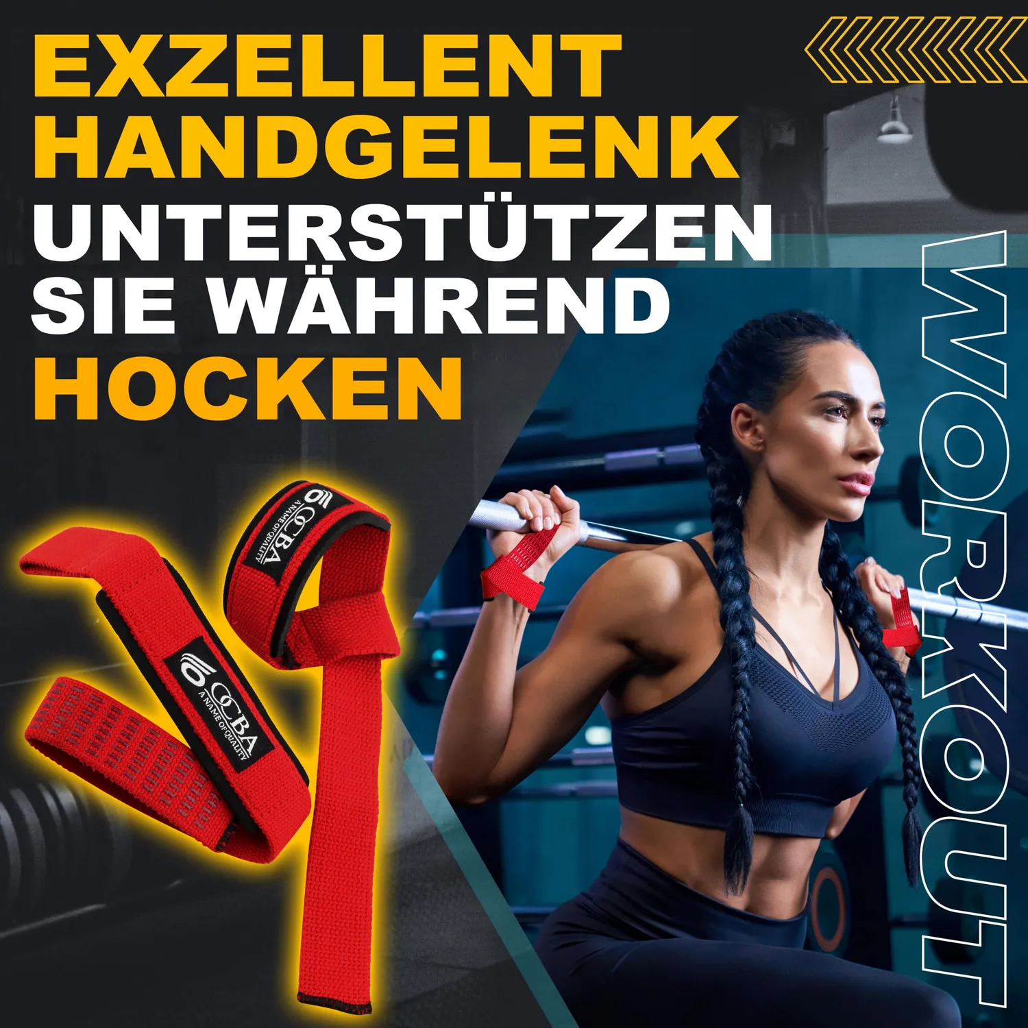 OCBA Zughilfen Krafttraining Handgelenkschlaufen Rot gepolstert