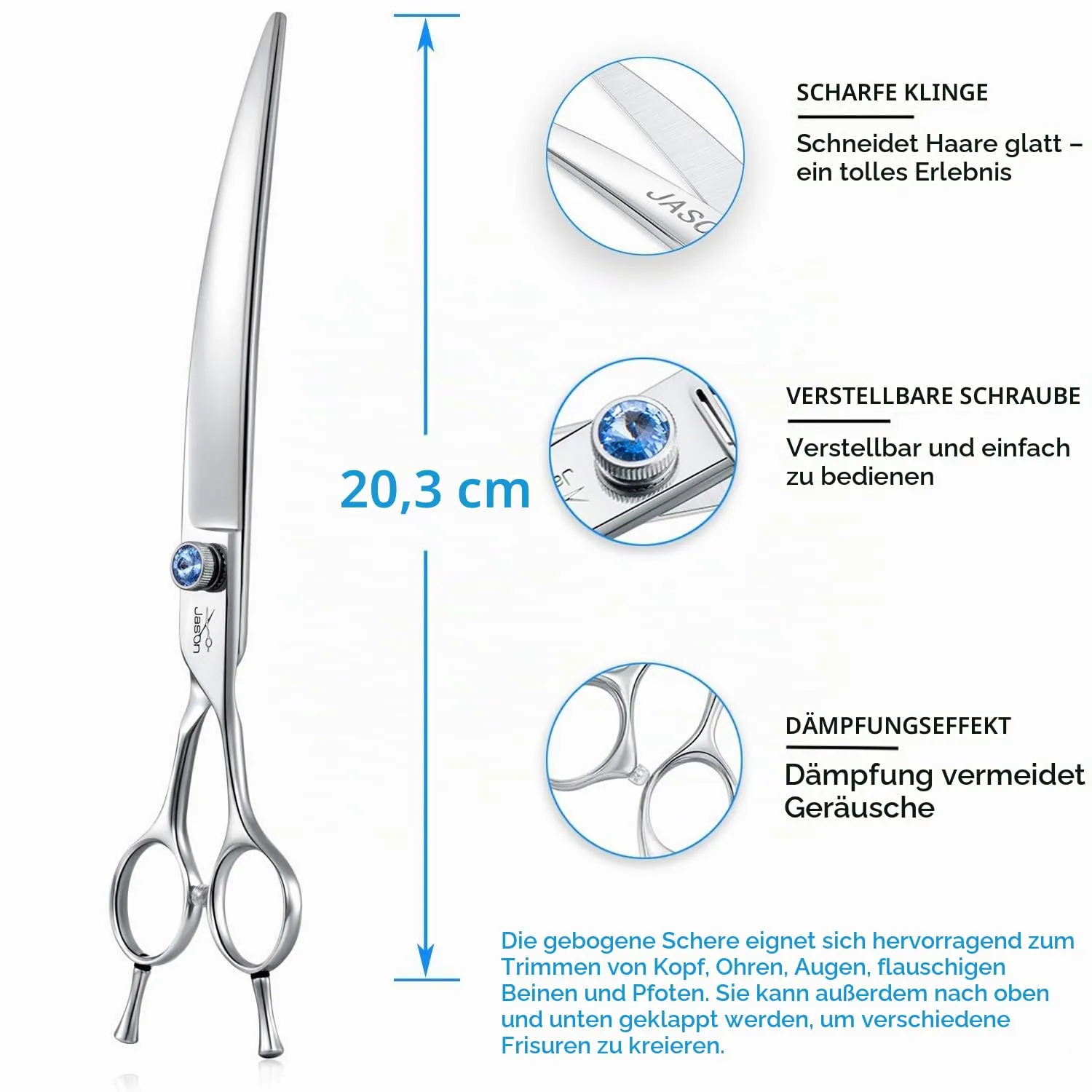 JASON Curved Hundeschere 8 Zoll Gebogen Fellschere