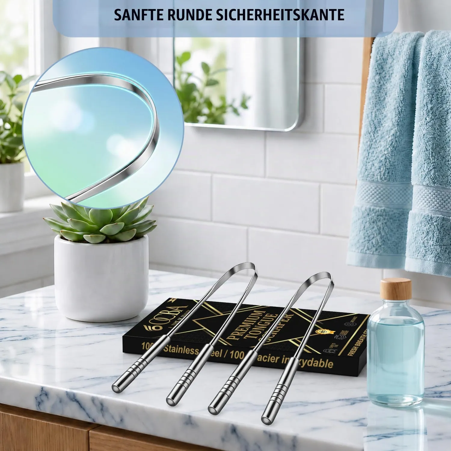 OCBA Zungenschaber Zungenreiniger Edelstahl Silber