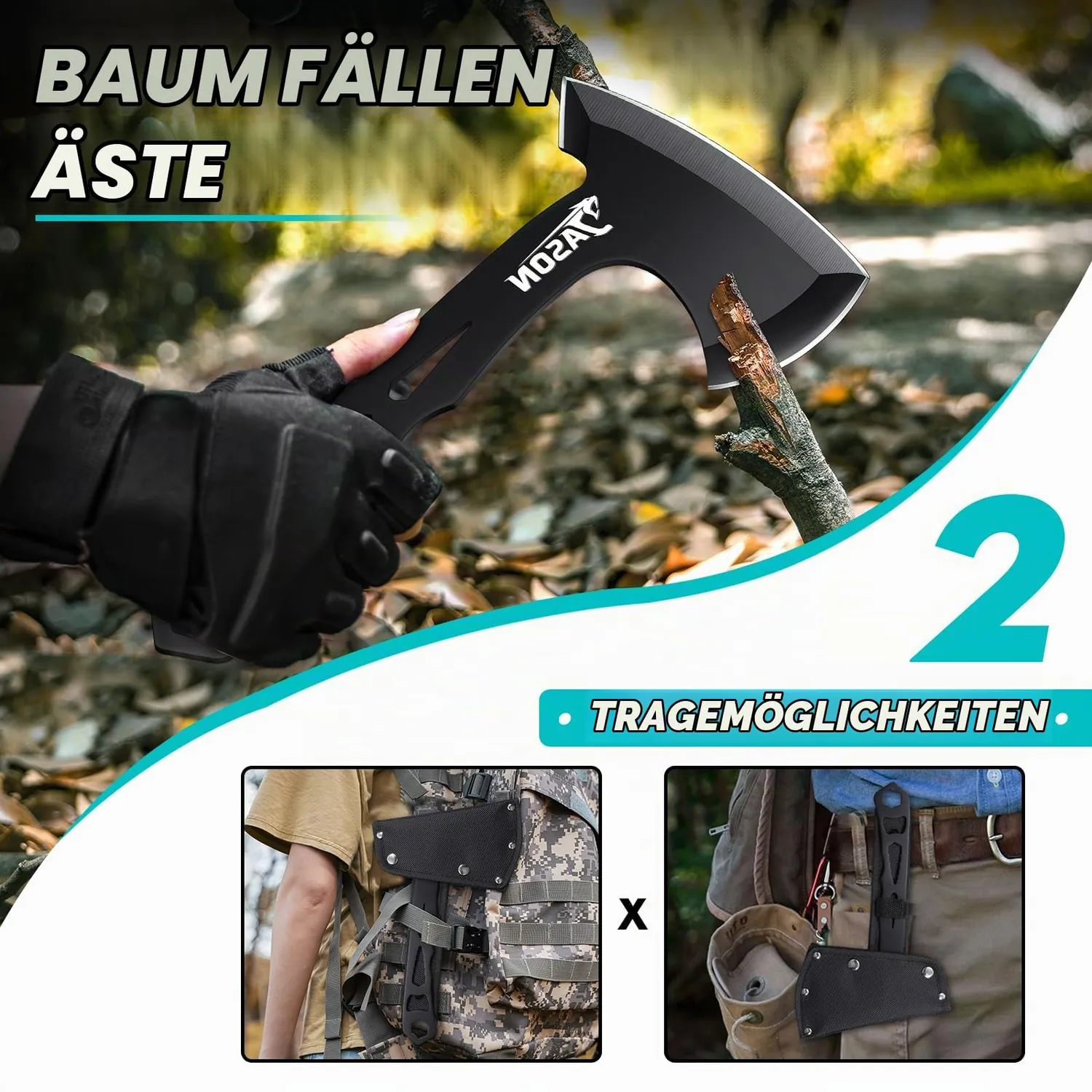 Jason Camping Axt Set Beil 3 Stück 26 cm Edelstahl