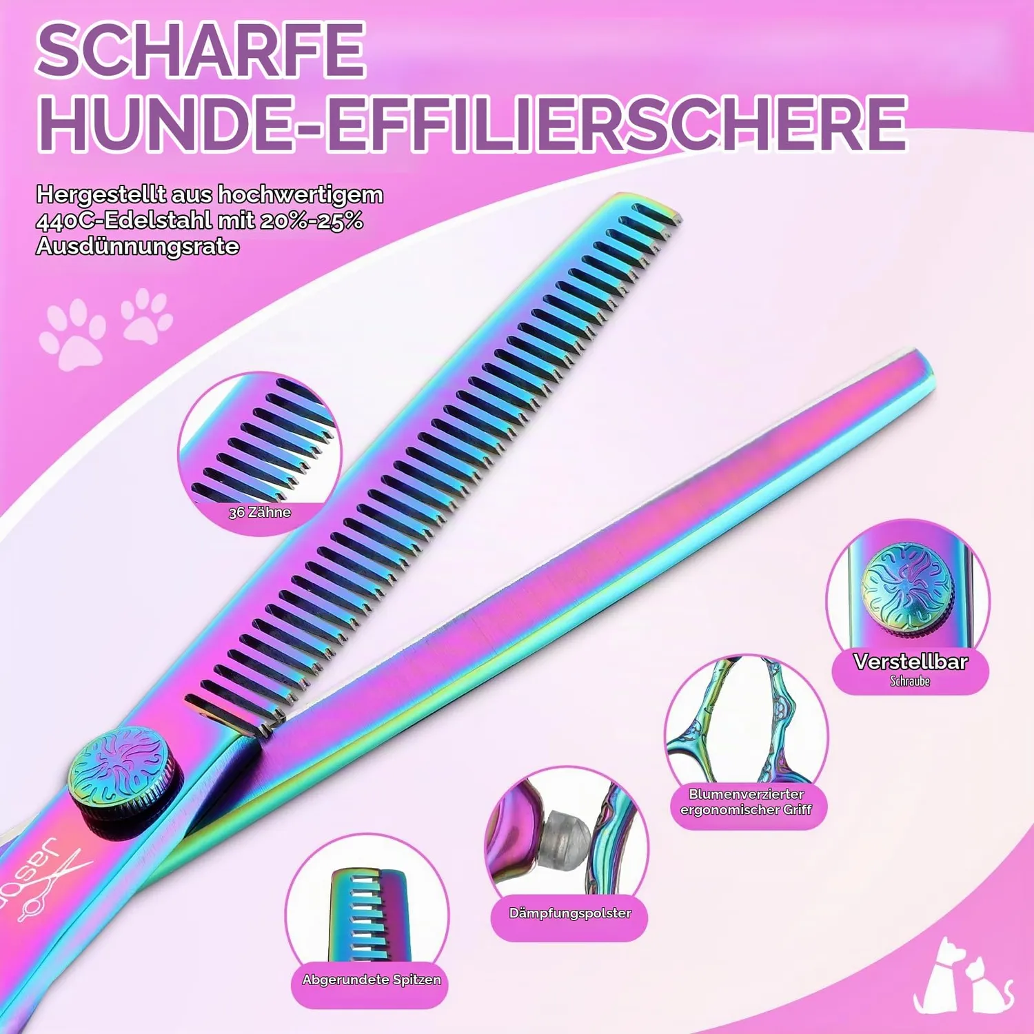 JASON Hundeschere Set 6in1 bunt 440C Fellschere Kamm