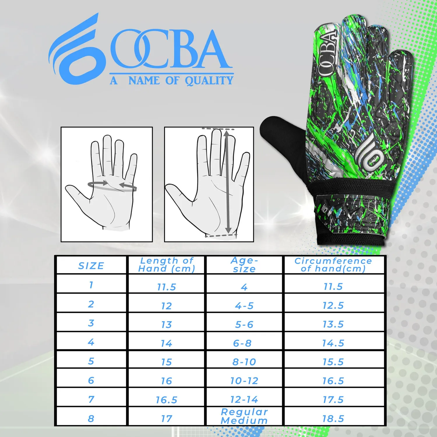 OCBA Torwarthandschuhe Kinder Super Grip mit Fingerschutz