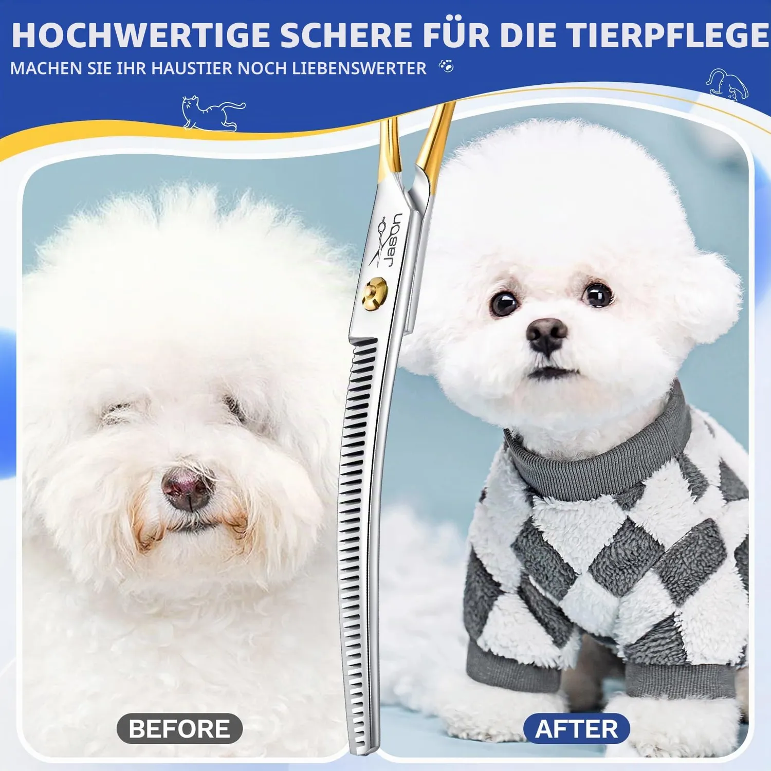 JASON Effilierschere Hund gebogen 19,1 cm 43 Zähne 440C