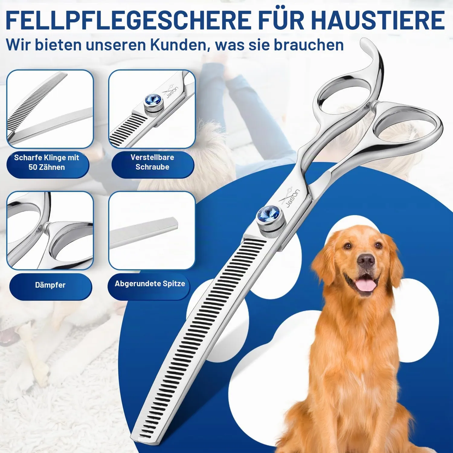 Jason Effilierschere Hunde 7 Zoll gebogen 50 Zähne Ausdünnung