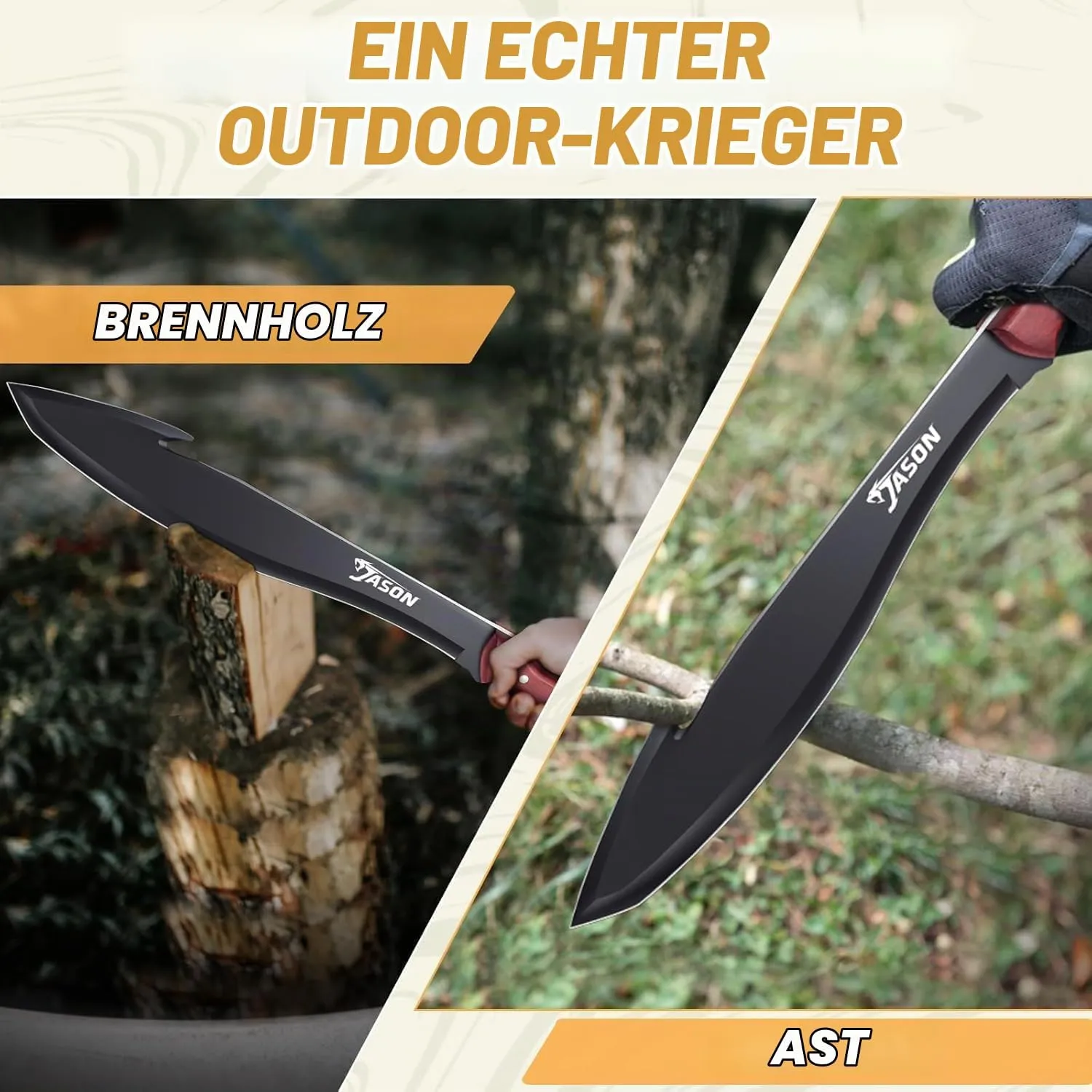 JASON Machete Survival Outdoor Messer D2-Stahl Holzgriff mit Scheide