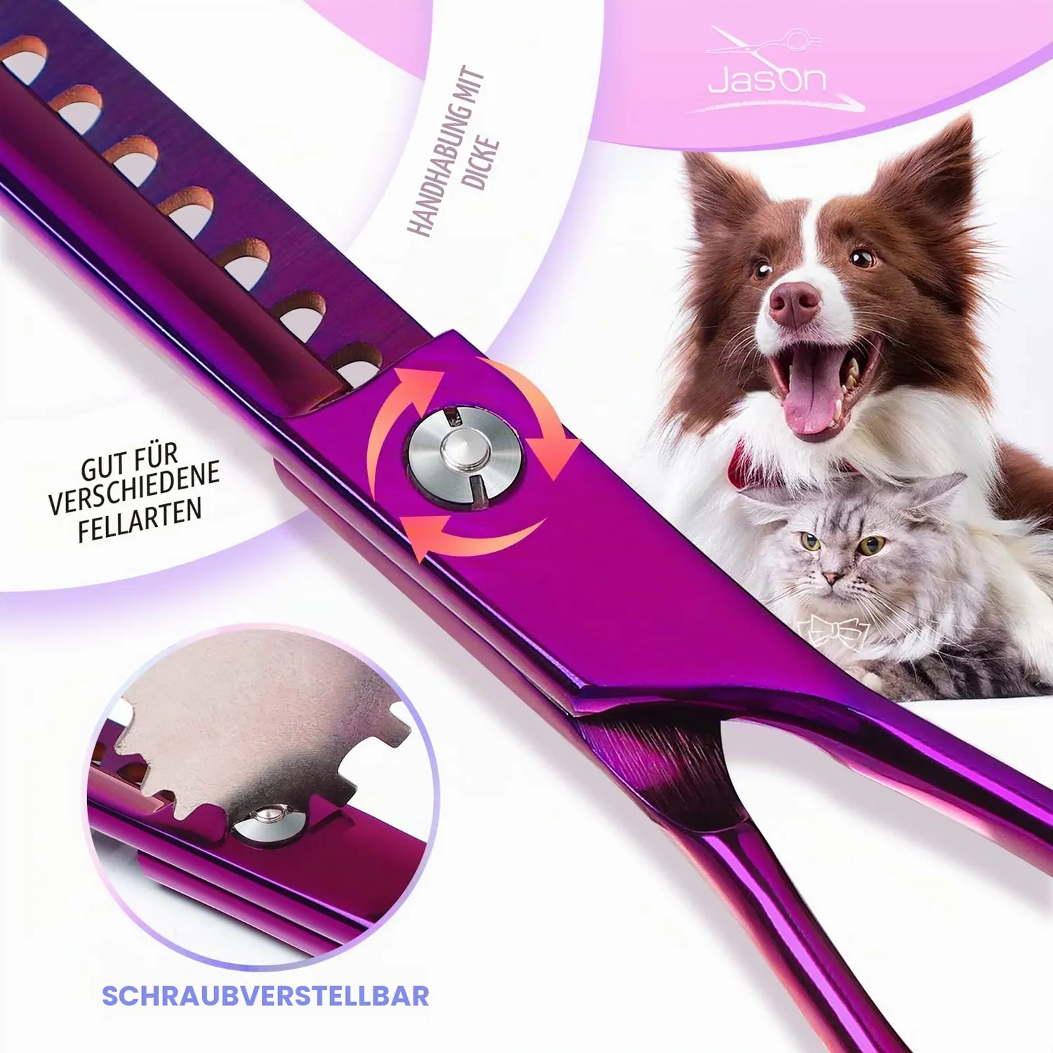 JASON Profi Hundeschere Set 7,5 Zoll 6in1 Edelstahl