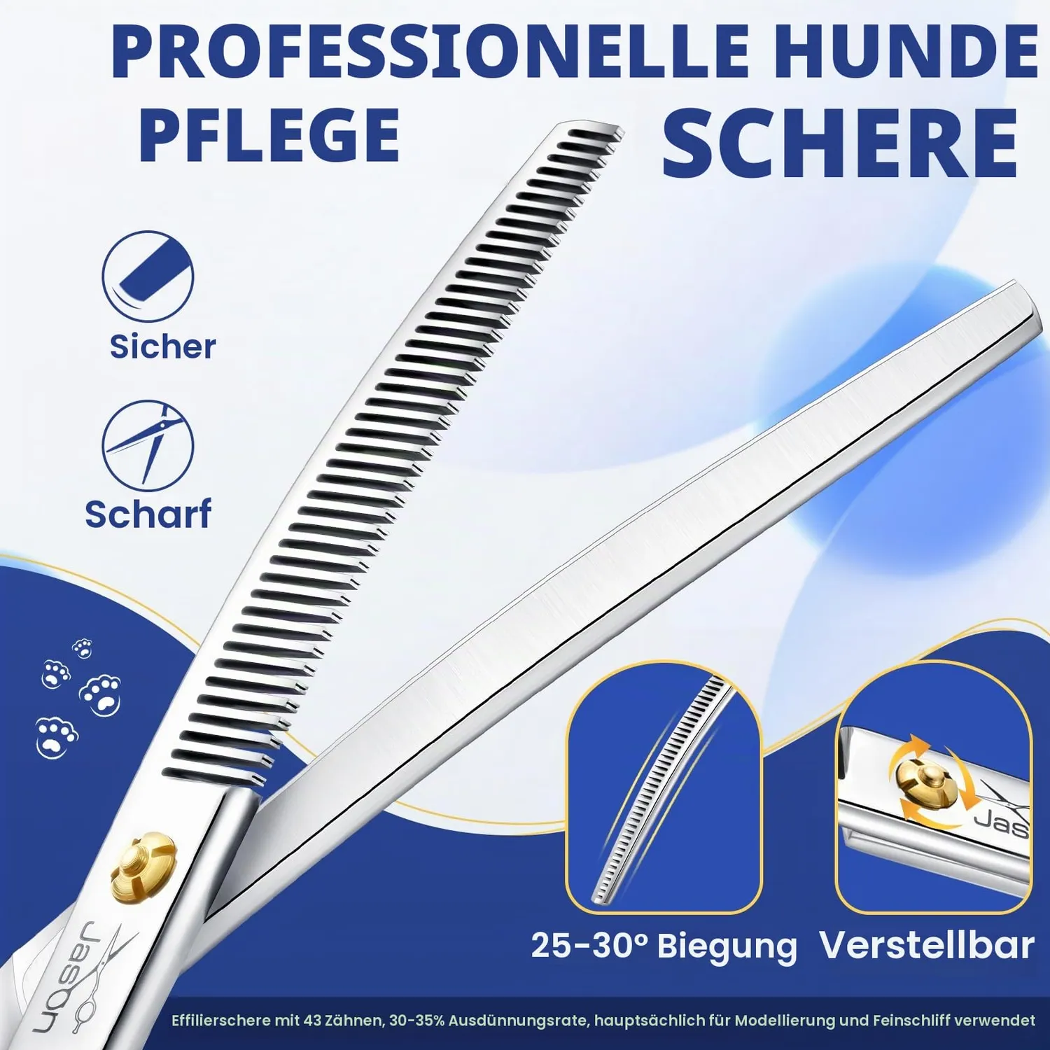 JASON Effilierschere Hund gebogen 19,1 cm 43 Zähne 440C