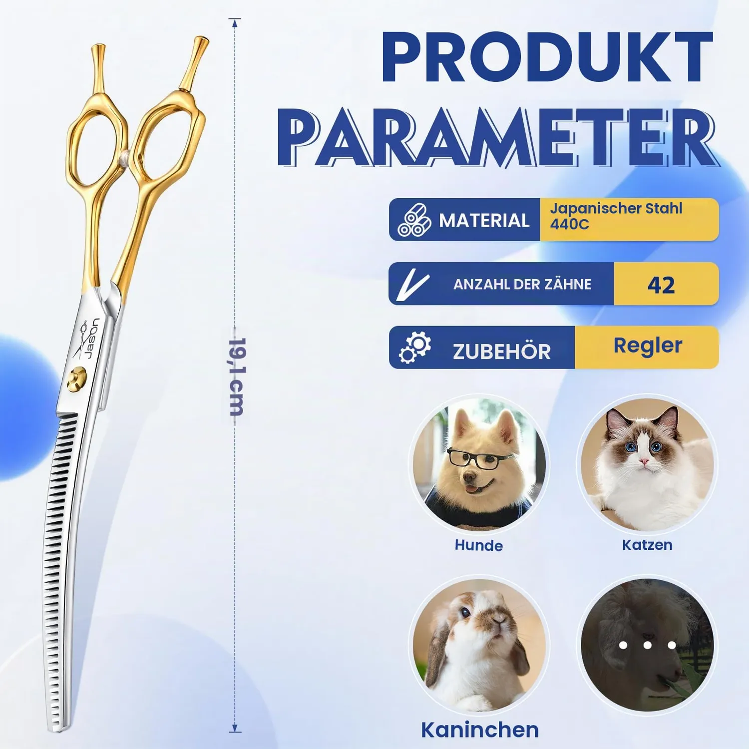 JASON Effilierschere Hund gebogen 19,1 cm 43 Zähne 440C
