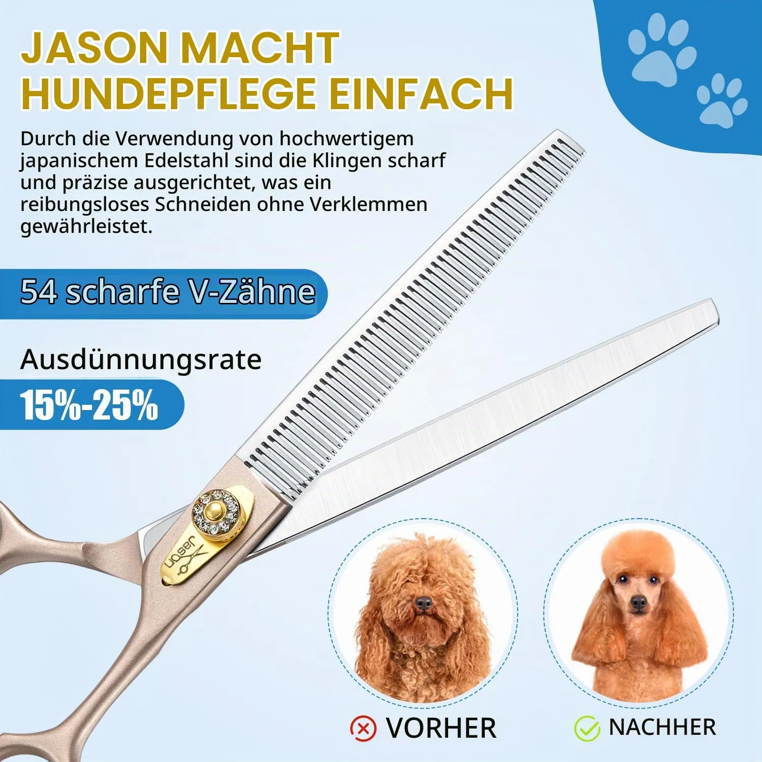 Jason 54 Zähne Effilierschere Hundeschere 7,5 Zoll Roségold