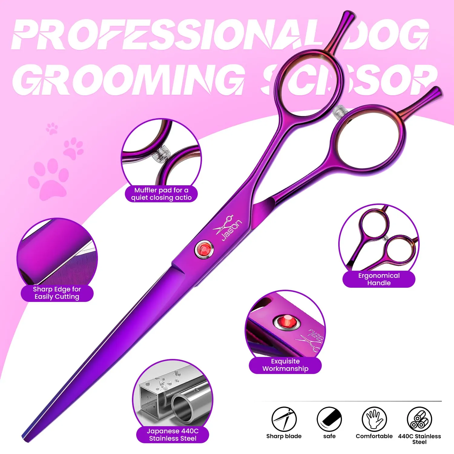 JASON Profi Hundeschere Set 7,5 Zoll 6in1 Edelstahl