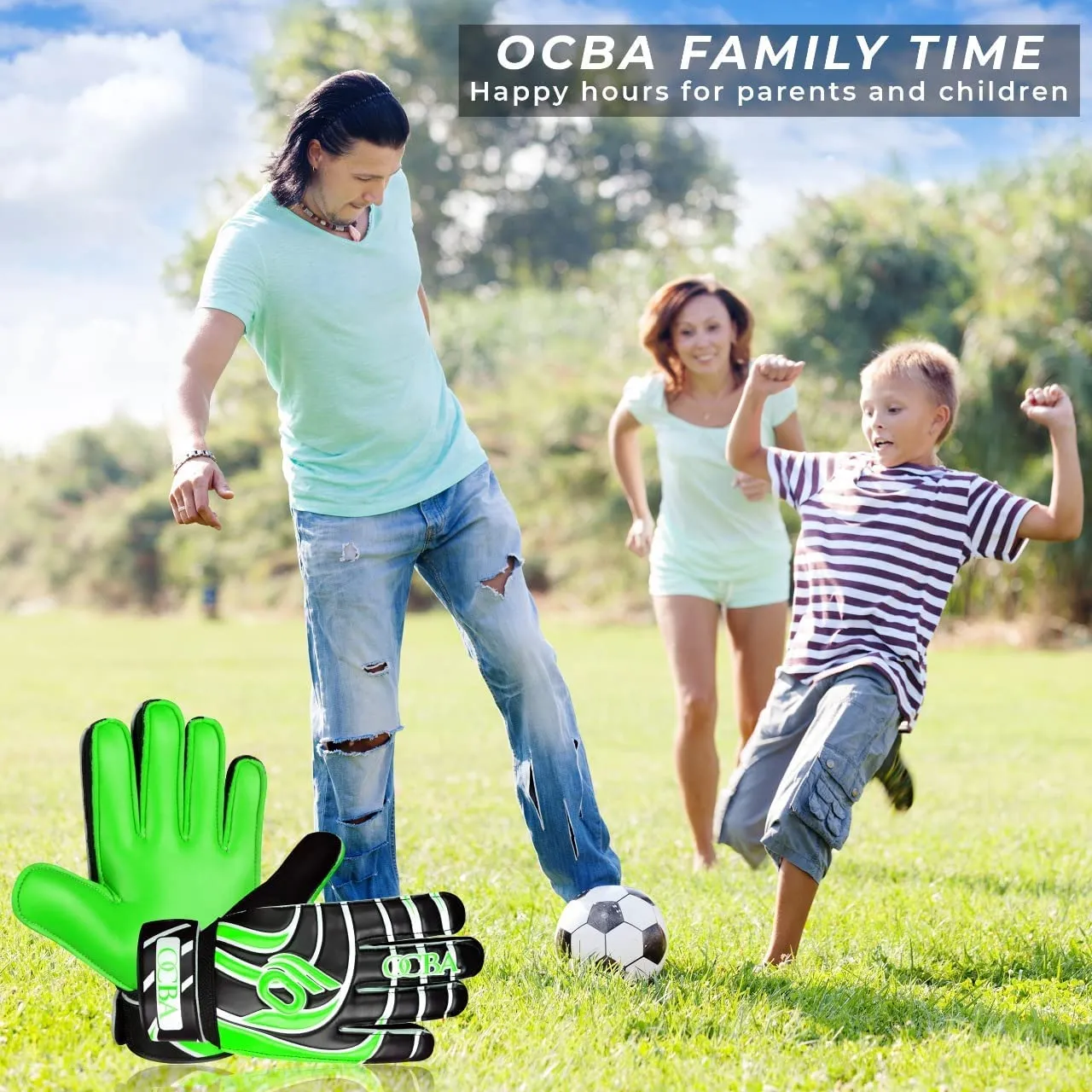 OCBA Torwarthandschuhe Kinder Grün Gr. 1 Latex-Grip