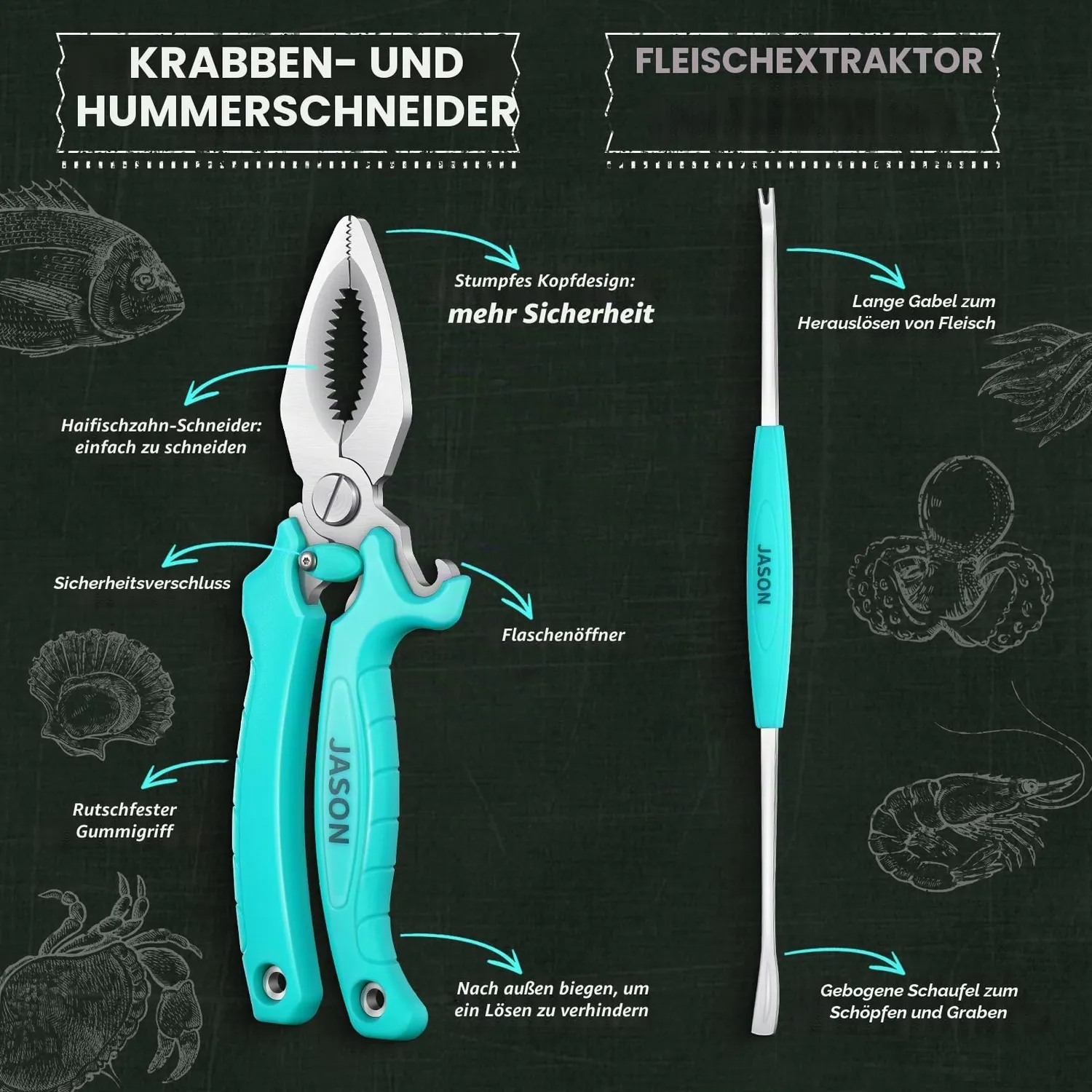 Jason Meeresfrüchtebesteck Set 5-teilig Edelstahl Geschenkbox