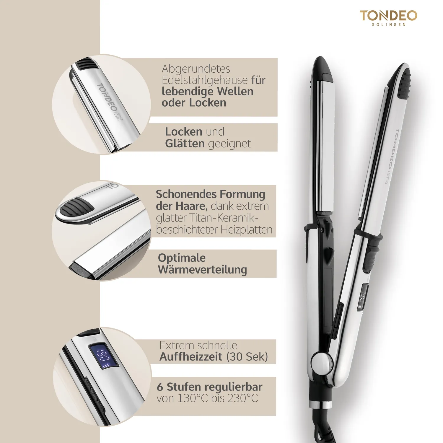 Tondeo Cerion 2in1 Glätteisen Titan-Keramik 230 Grad
