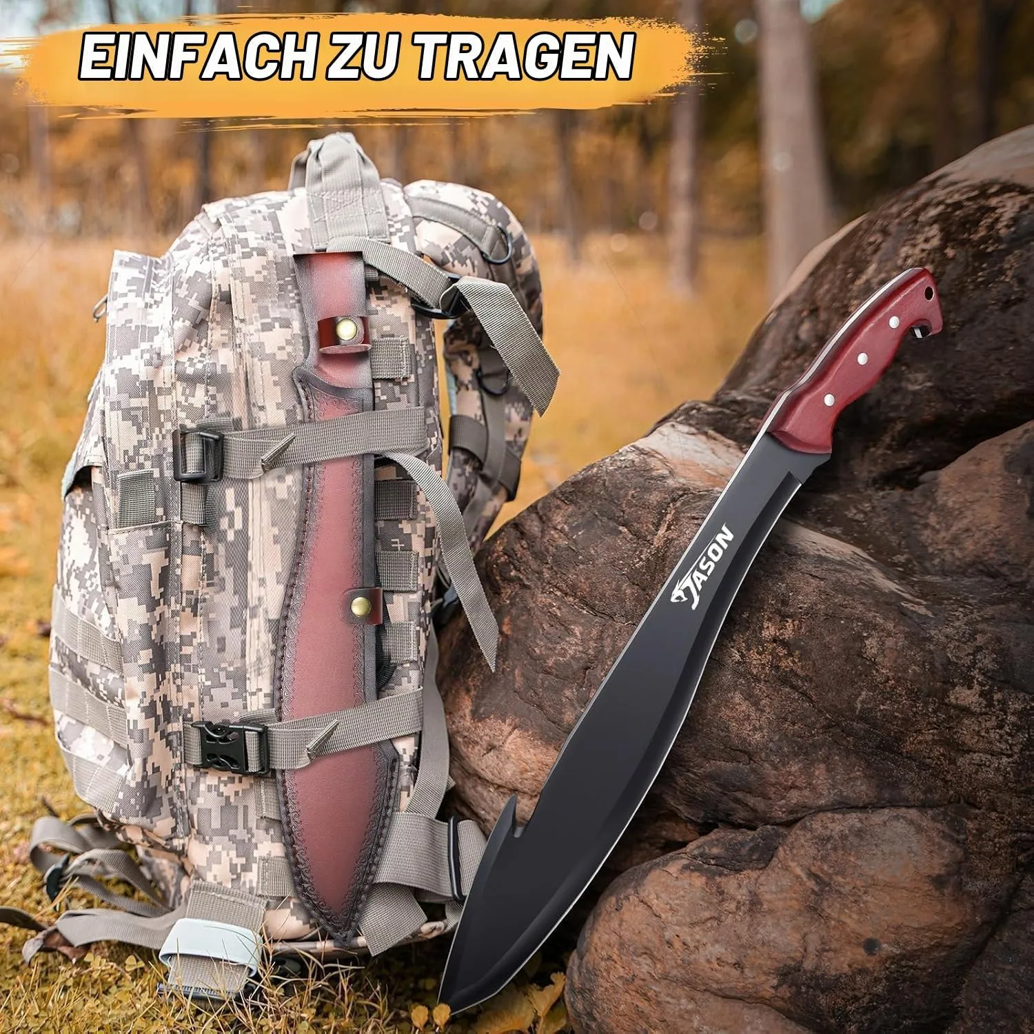 JASON Machete Survival Outdoor Messer D2-Stahl Holzgriff mit Scheide