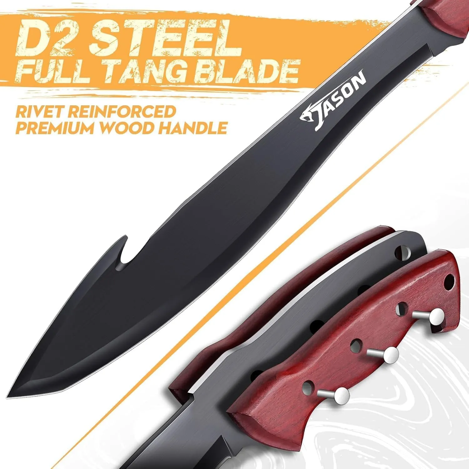 JASON Machete Survival Outdoor Messer D2-Stahl Holzgriff mit Scheide