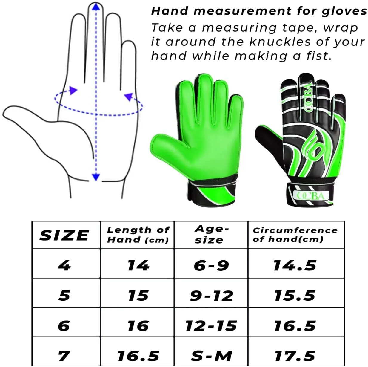 OCBA Torwarthandschuhe Kinder Grün Gr. 1 Latex-Grip
