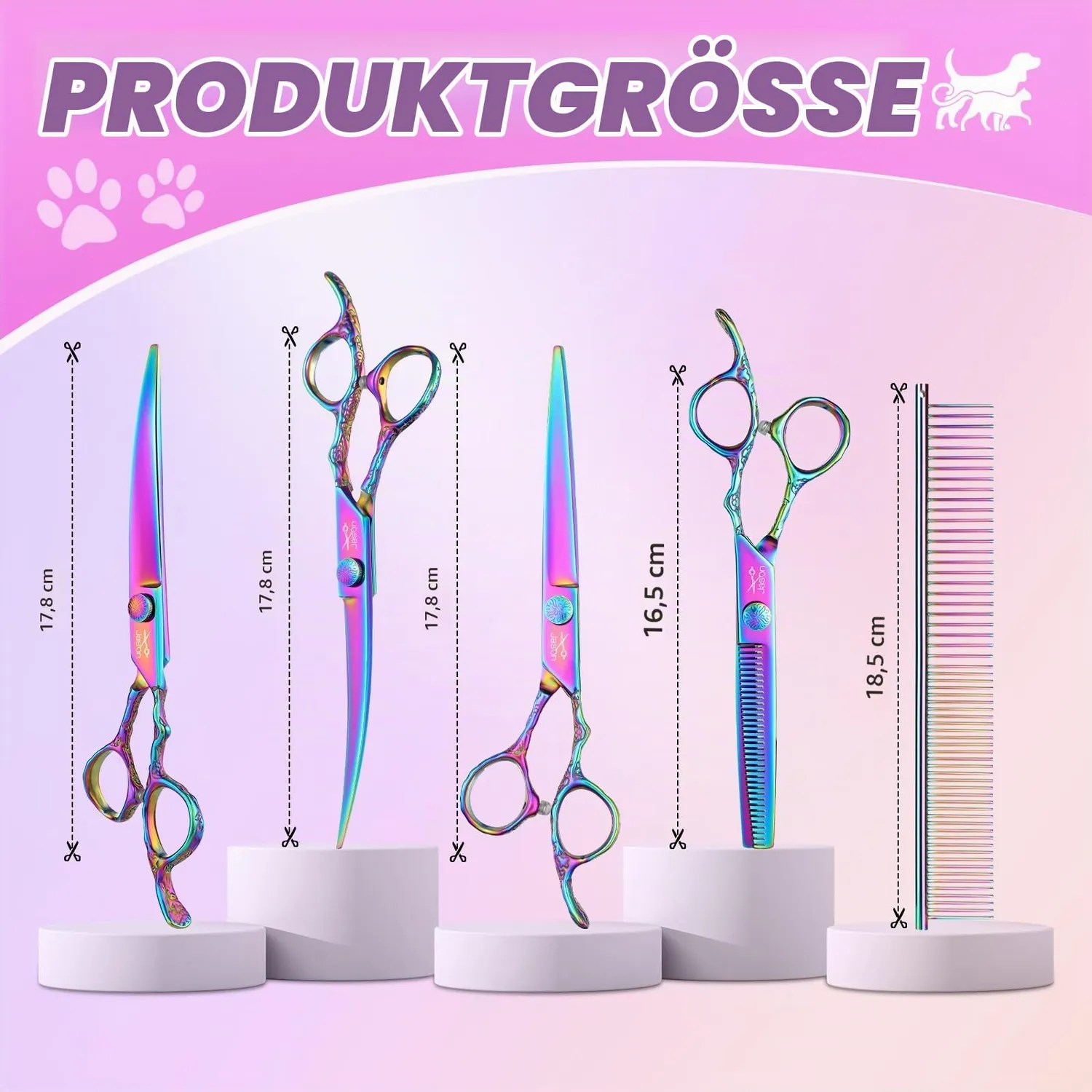 JASON Hundeschere Set 6in1 bunt 440C Fellschere Kamm