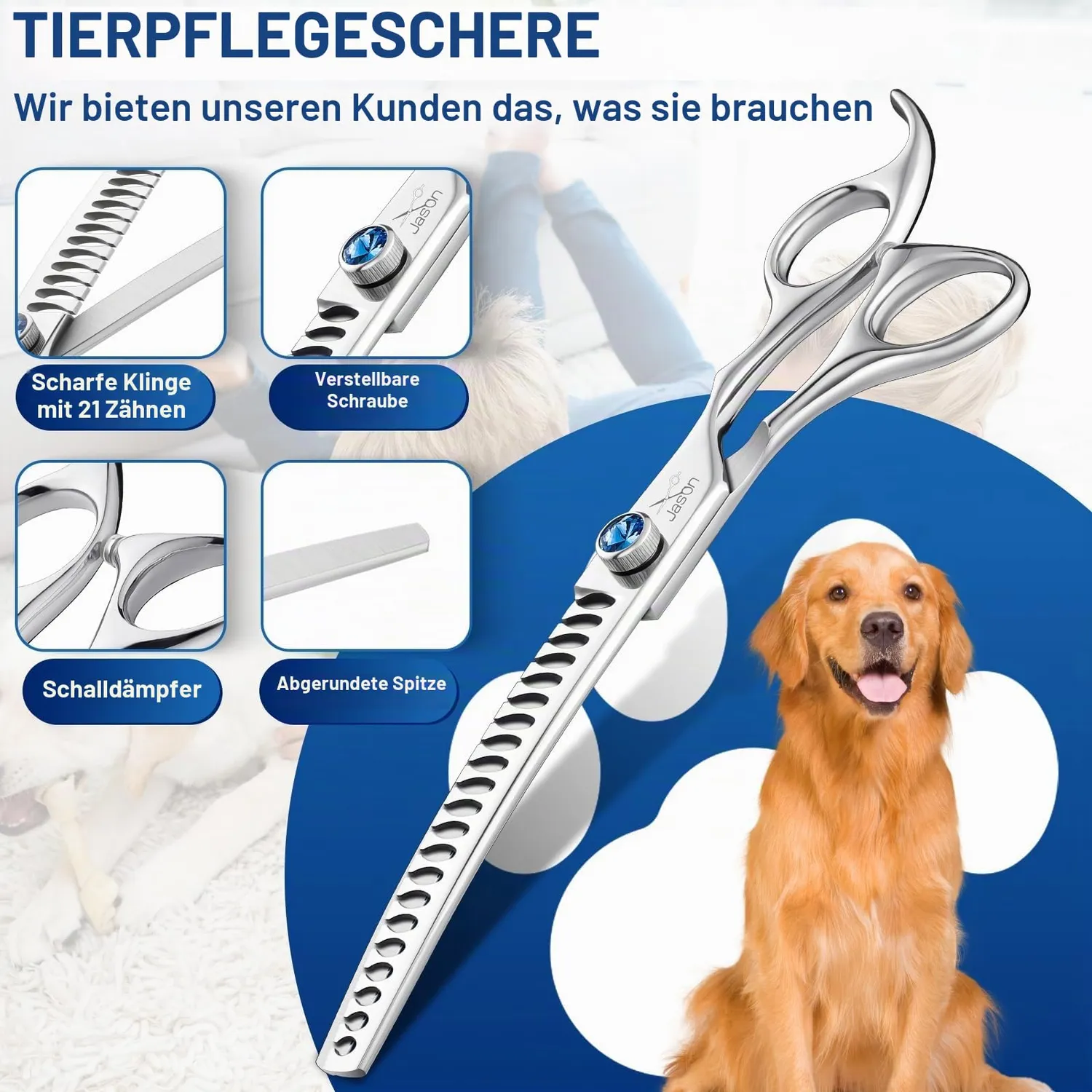 JASON Chunker Hundeschere 7 Zoll gebogen 21 Zähne 440C