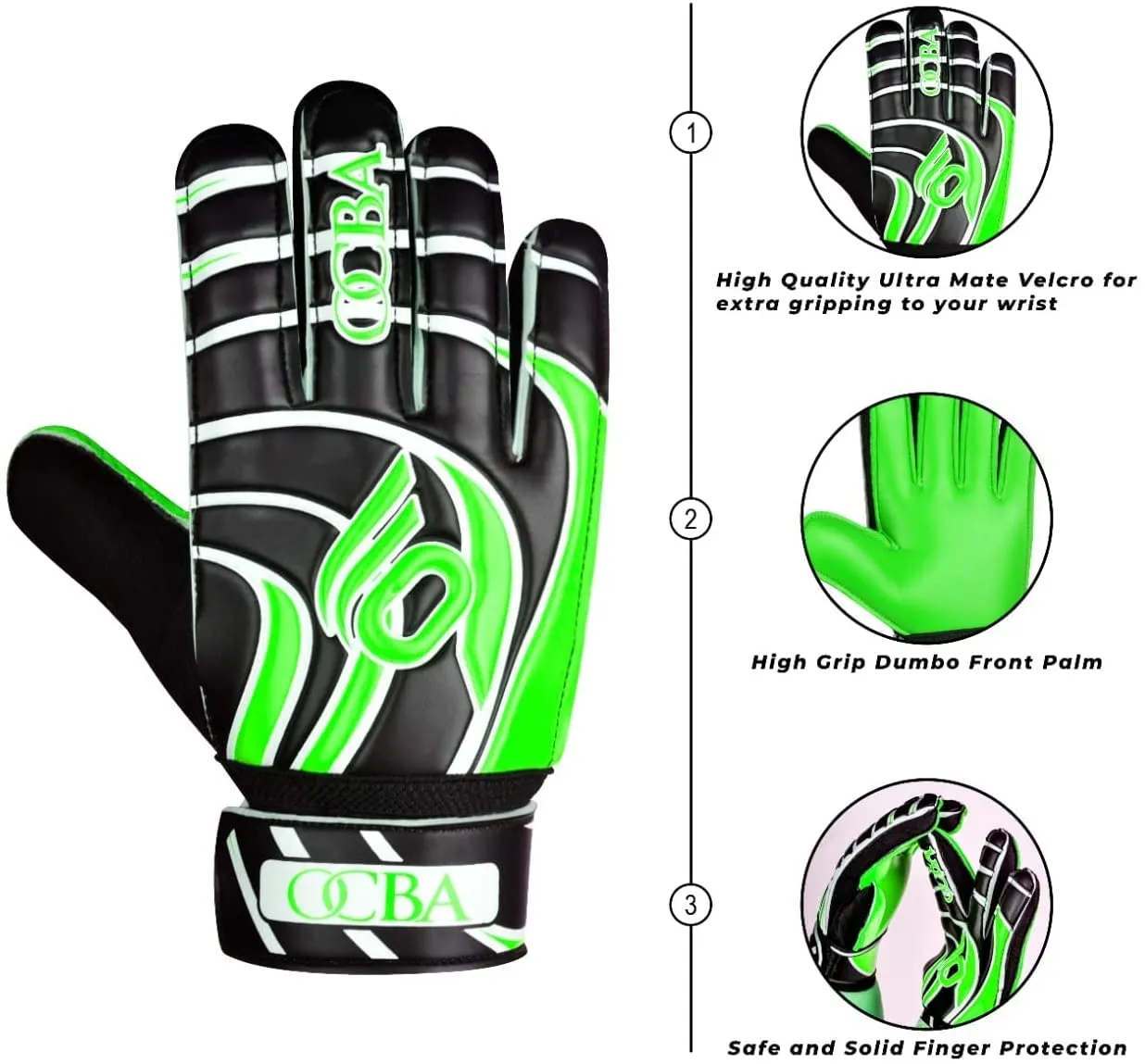 OCBA Torwarthandschuhe Kinder Grün Gr. 1 Latex-Grip