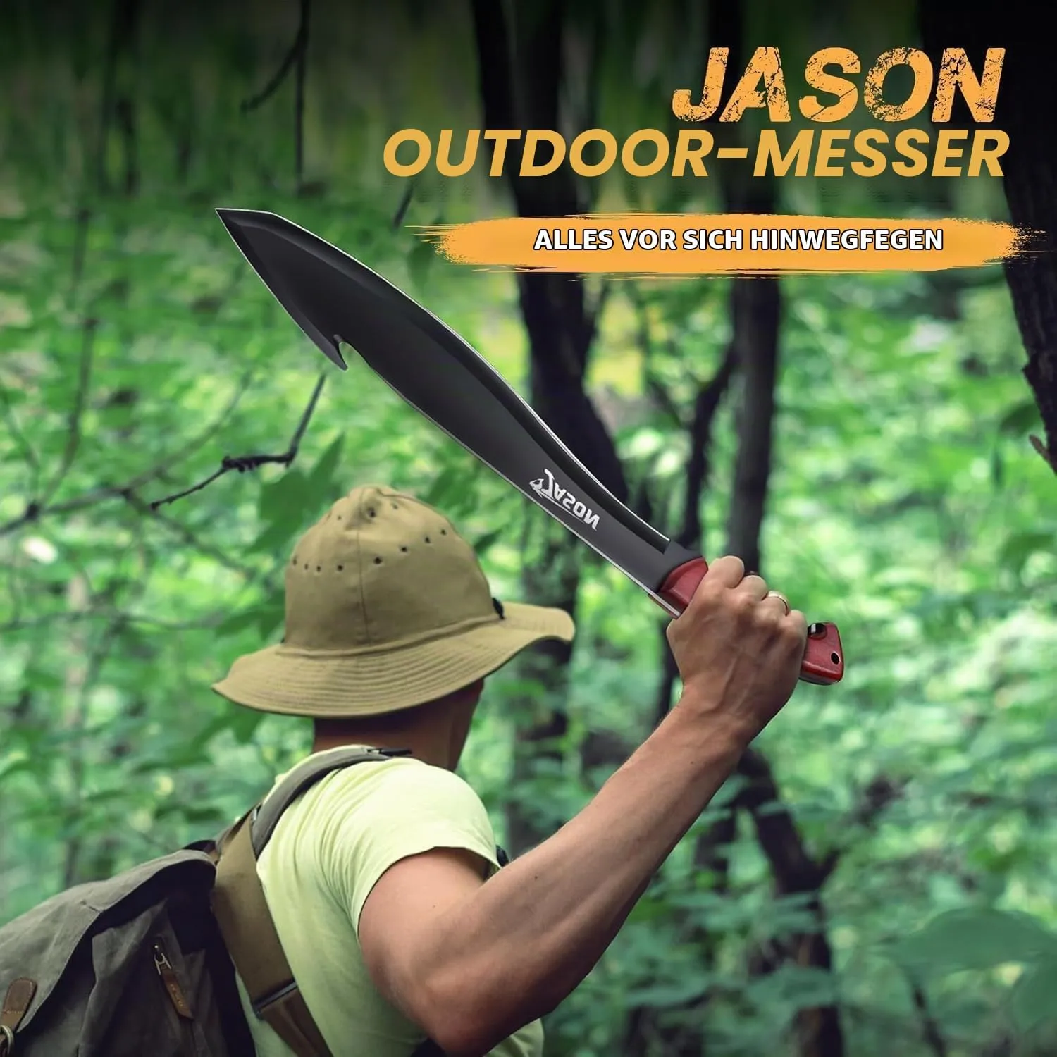 JASON Machete Survival Outdoor Messer D2-Stahl Holzgriff mit Scheide