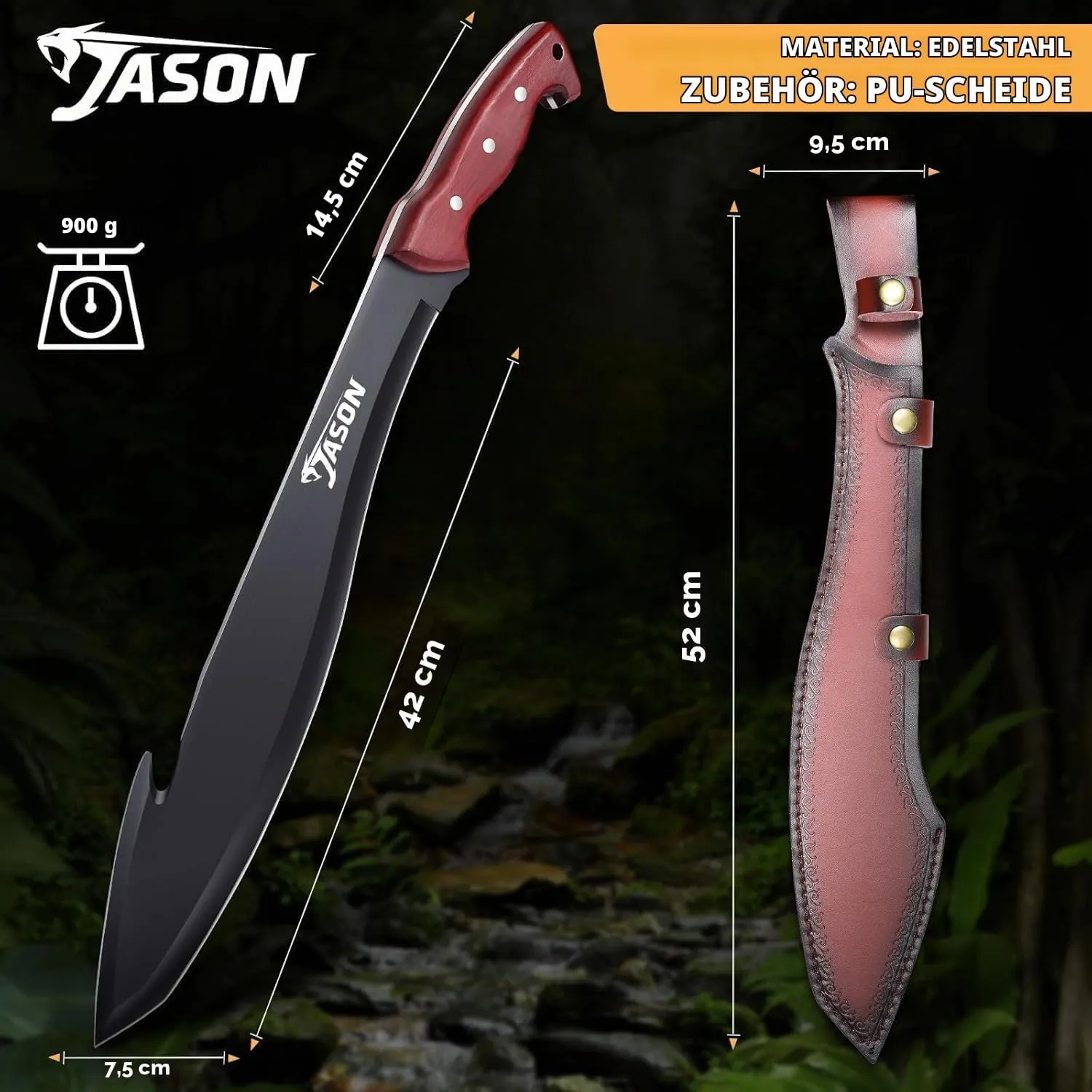 JASON Machete Survival Outdoor Messer D2-Stahl Holzgriff mit Scheide