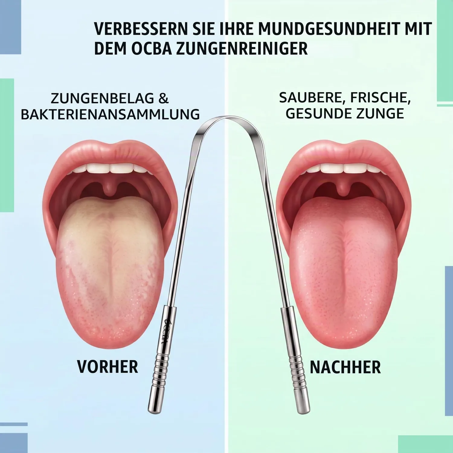 OCBA Zungenschaber Zungenreiniger Edelstahl Silber